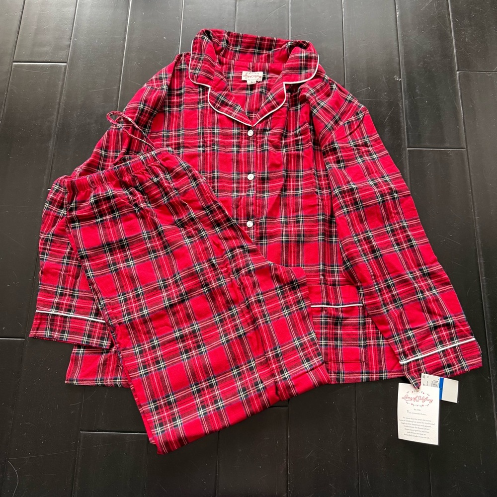 NWT Lanz of Salzburg Red Tartan Flannel Pajamas Set